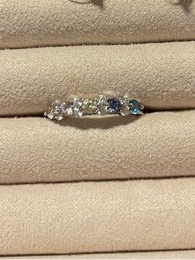 Sterling Silver Multi-Stone Bar Ring in Pink/Champagne